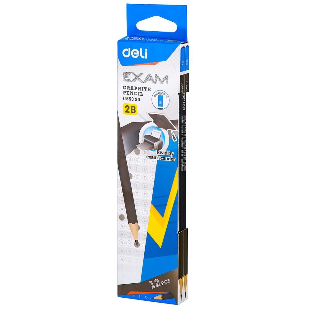 

qT2Code Deli Pensil Grafit 2B, φ8×175mm 12pcs/box Bahan Kayu Poplar, Grafit, Mudah Diraut EU55090(W4