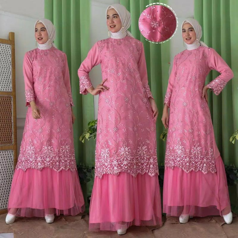 GERALDINE DRESS / GAMIS BRUKAT TILLE BROKAT / READY JUMBO SIZE S-M,L,XL, XXL / GAMIS MUSLIM JUMBO / 
