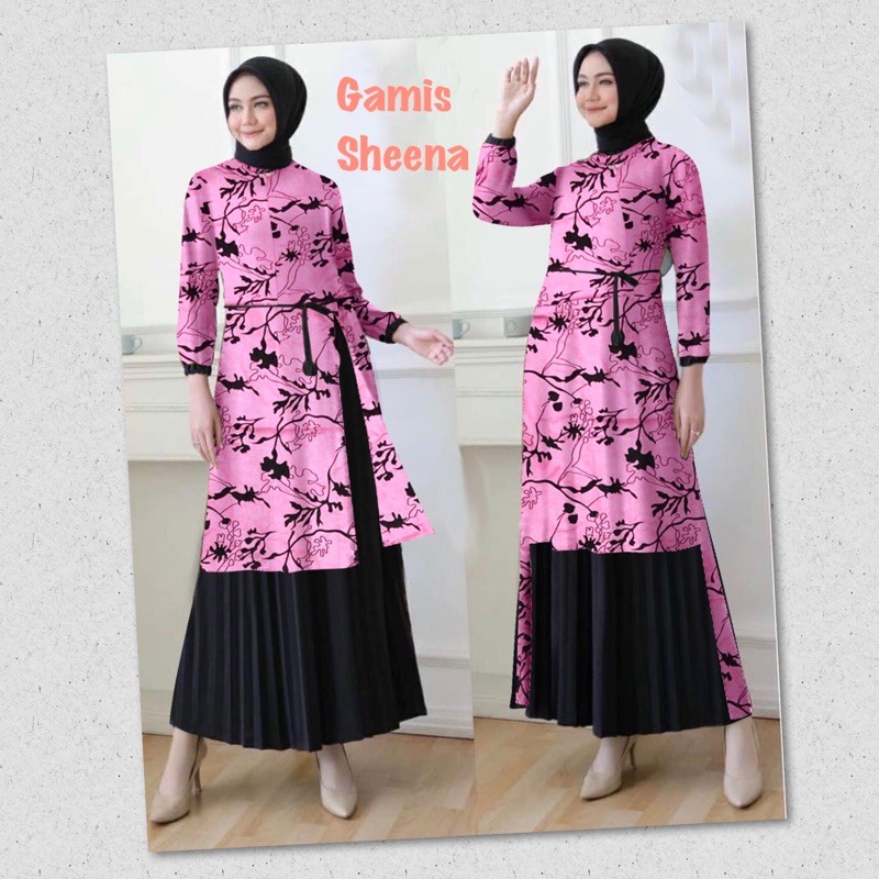 GAMIS MUSLIM PLISKET MOTIP/ SETROK/ FASHION MUSLIM