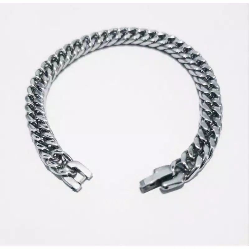 GELANG RANTAI TITANIUM SILVER STAINLESS STEEL 316L FASHION PRIA WANITA