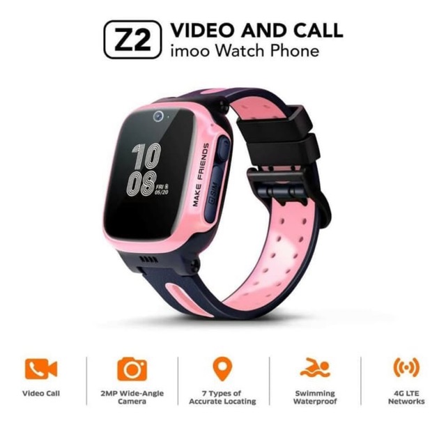 Imoo Z2 Watch Phone Pink - Jam Anak Pintar / 4G Video and Call, Waterproof, Garansi IMOO 1 Tahun