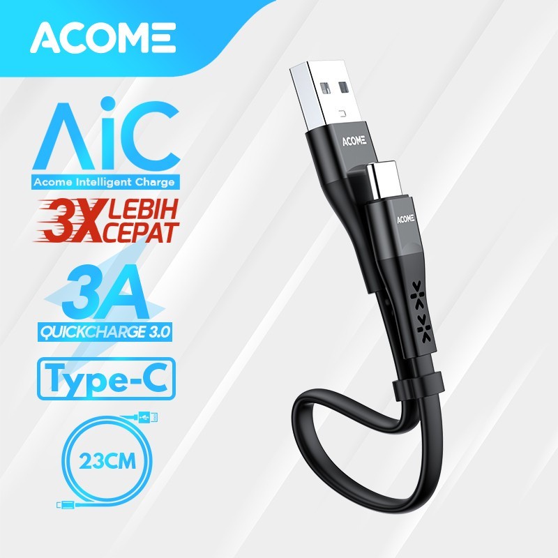 ACOME ADC KABEL CHARGER POWERBANK PENDEK TYPE C CABLE FAST CHARGING QC 3.0 3A
