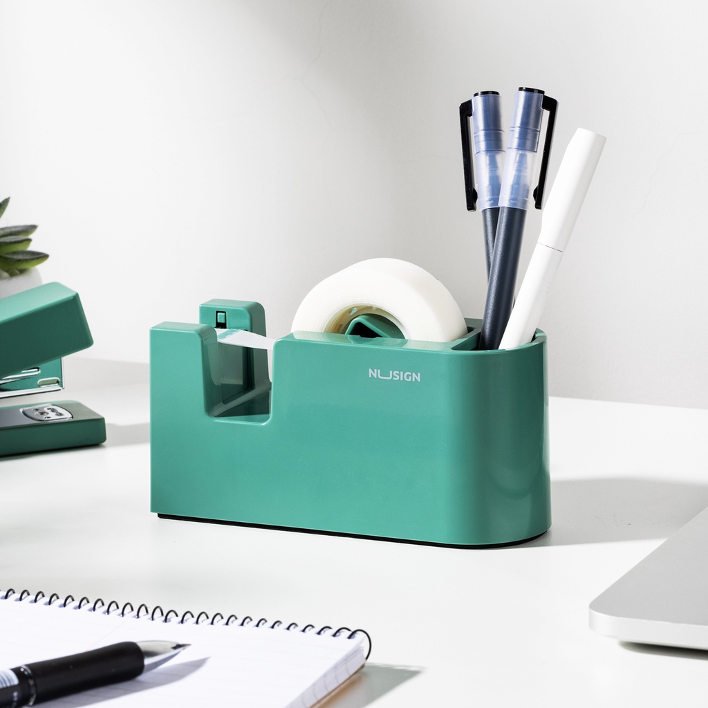 Nusign Tape Dispenser / Tempat Selotip Isolasi Dengan Pen Holder Alas Anti Slip ENS123