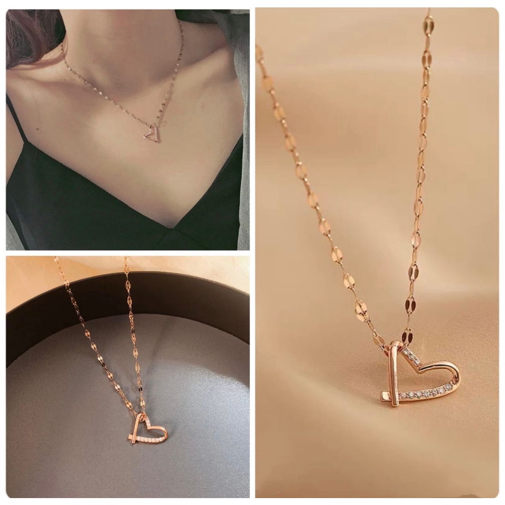 COD! kalung titanium wanita liontin love permata anti karat / kalung love import