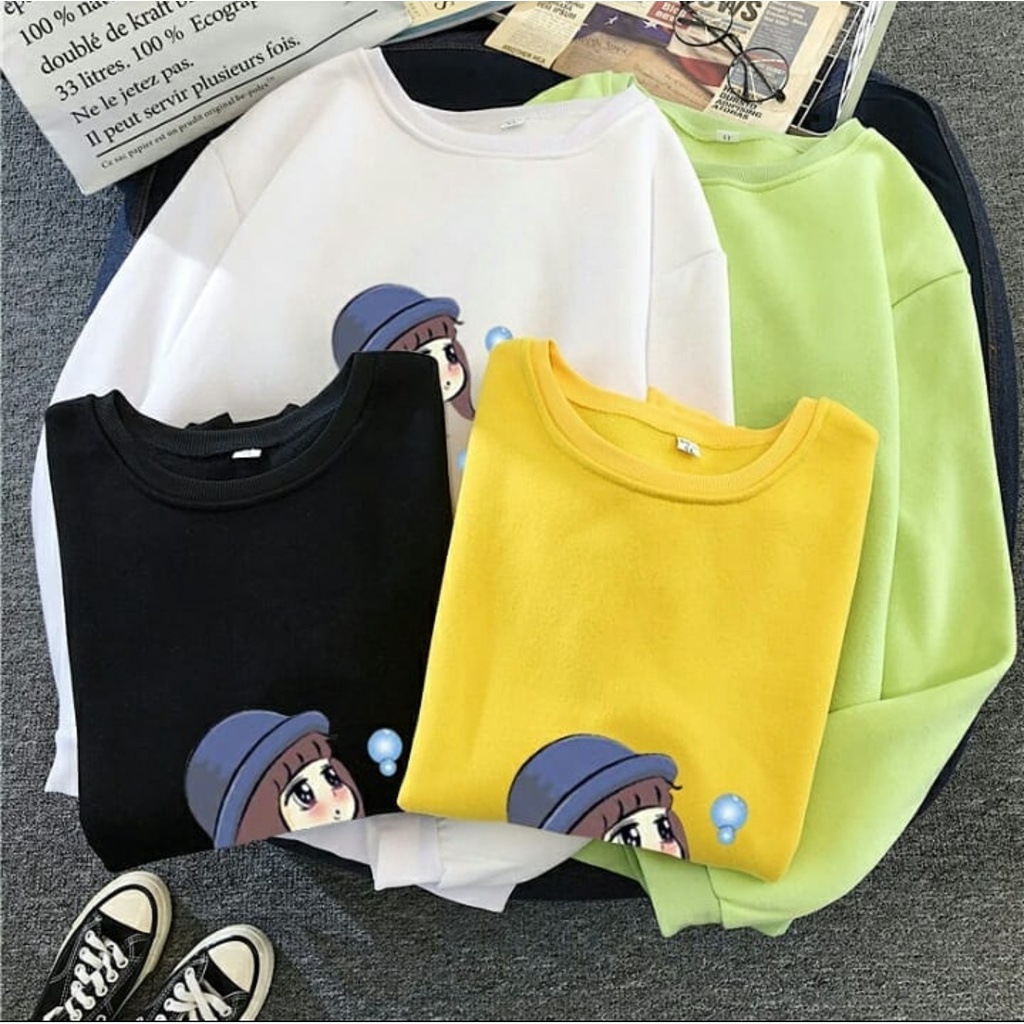 SWEATER CREWNECK WANITA KOREAN GIRLS CUTE - ATASAN LUCU TERLARIS