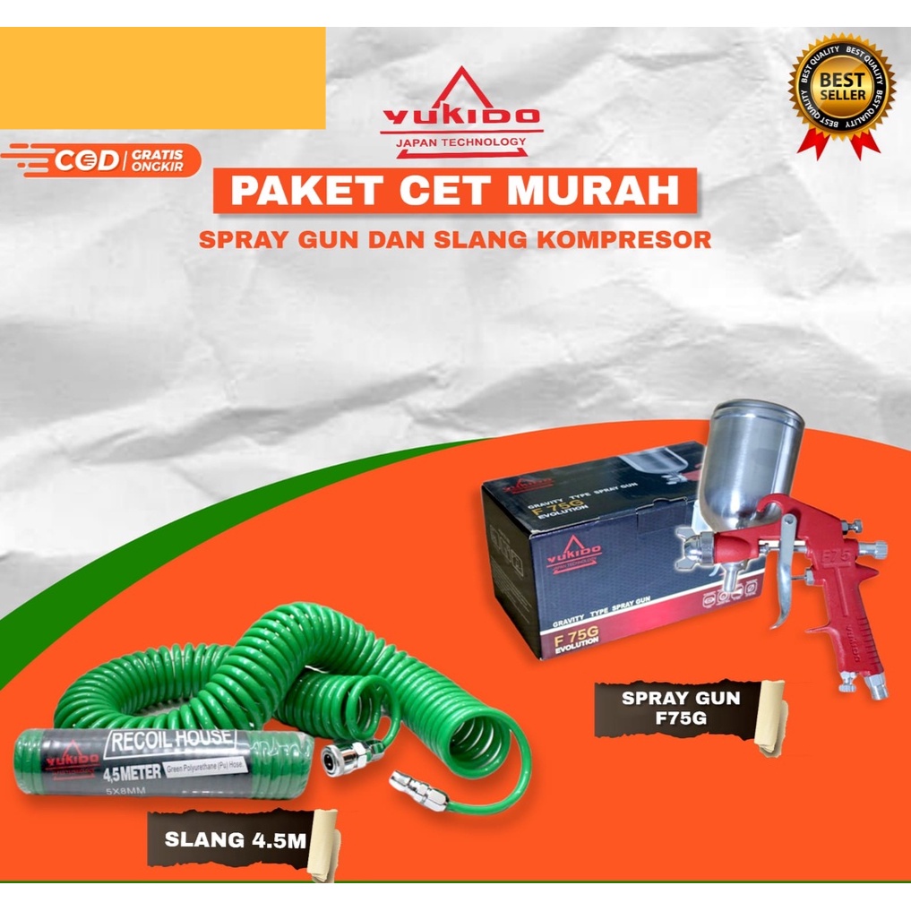 Paket Siap Pakai  Spray Gun YUKIDO F75G + Selang Recoil 4.5 6 9 12 meter