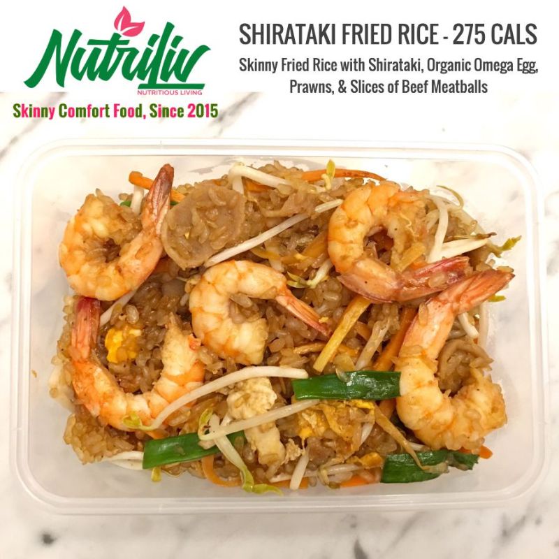 

Shirataki Fried Rice with Prawns, Omega Egg, Sliced Beefballs 275 Cals