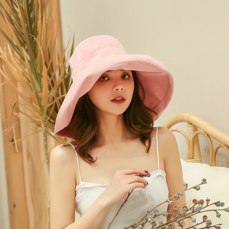 Topi Bucket Musim Panas Gaya Korea Model Sisi Ganda Anti Ultraviolet Untuk Wanita