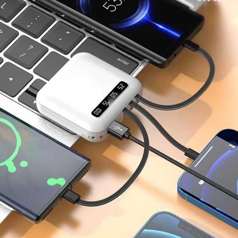 Powerbank denfan 3 kabel didalam plus 1 slit kabel usb 10000Mah power bank