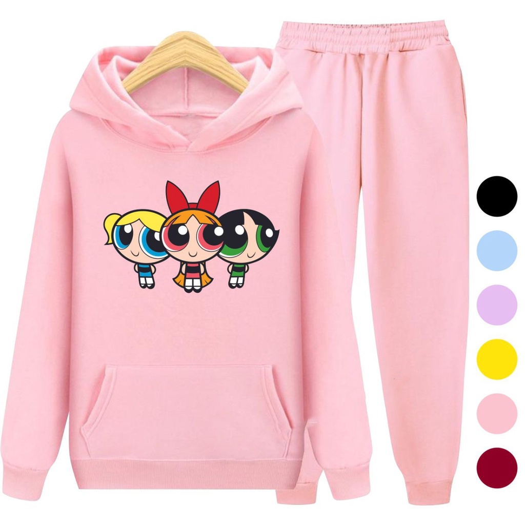 Setelan Anak Sweater Hoodie POWERPUFF GIRLS / Sweater Anak Kartun Size S (3-5 Thn) M (5-7 Thn) XL(9-12 thn) XXL (13 + thn)