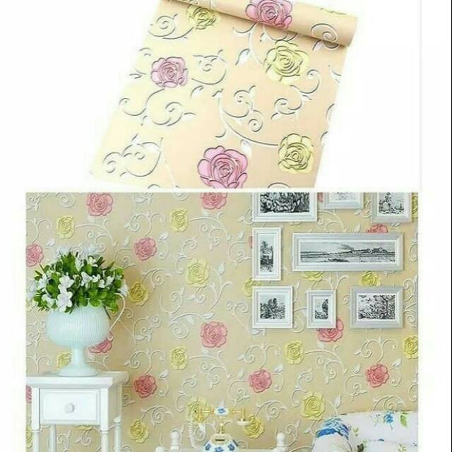 Wallpaper bunga pink kuning 3D  kode 1591