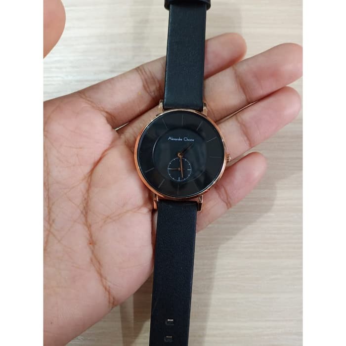 JUAL JAM TANGAN WANITA ASLI   ALEXANDRE CHRISTIE AC 8484 WANITA SECOND BAWAH ROSEGOLD BLACK ORIGINAL