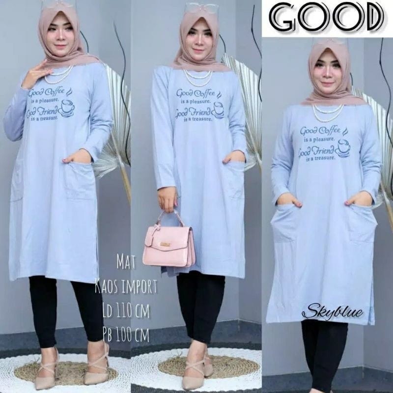 JF Atasan Tunik kaos babyterry Jumbo Wanita Muslimah Terbaru GOOD COFFE