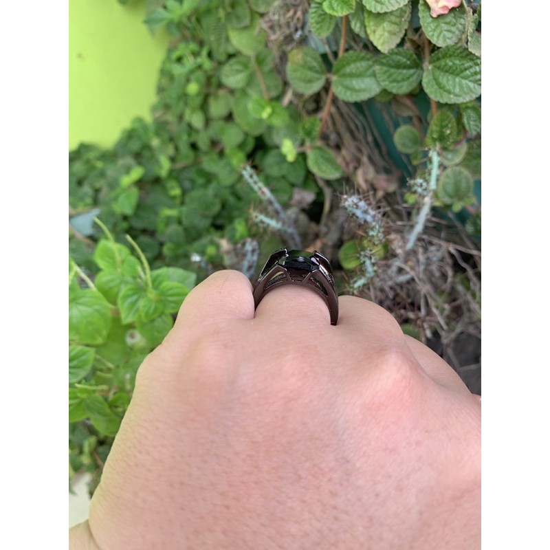 Cincin Pria Black Onyx Ring Hitam Platted Zirconia Anti Luntur dan Karat Model Minimalis Elegan