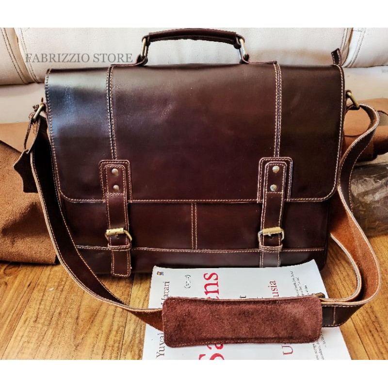 tas kantor pria full kulit model postman