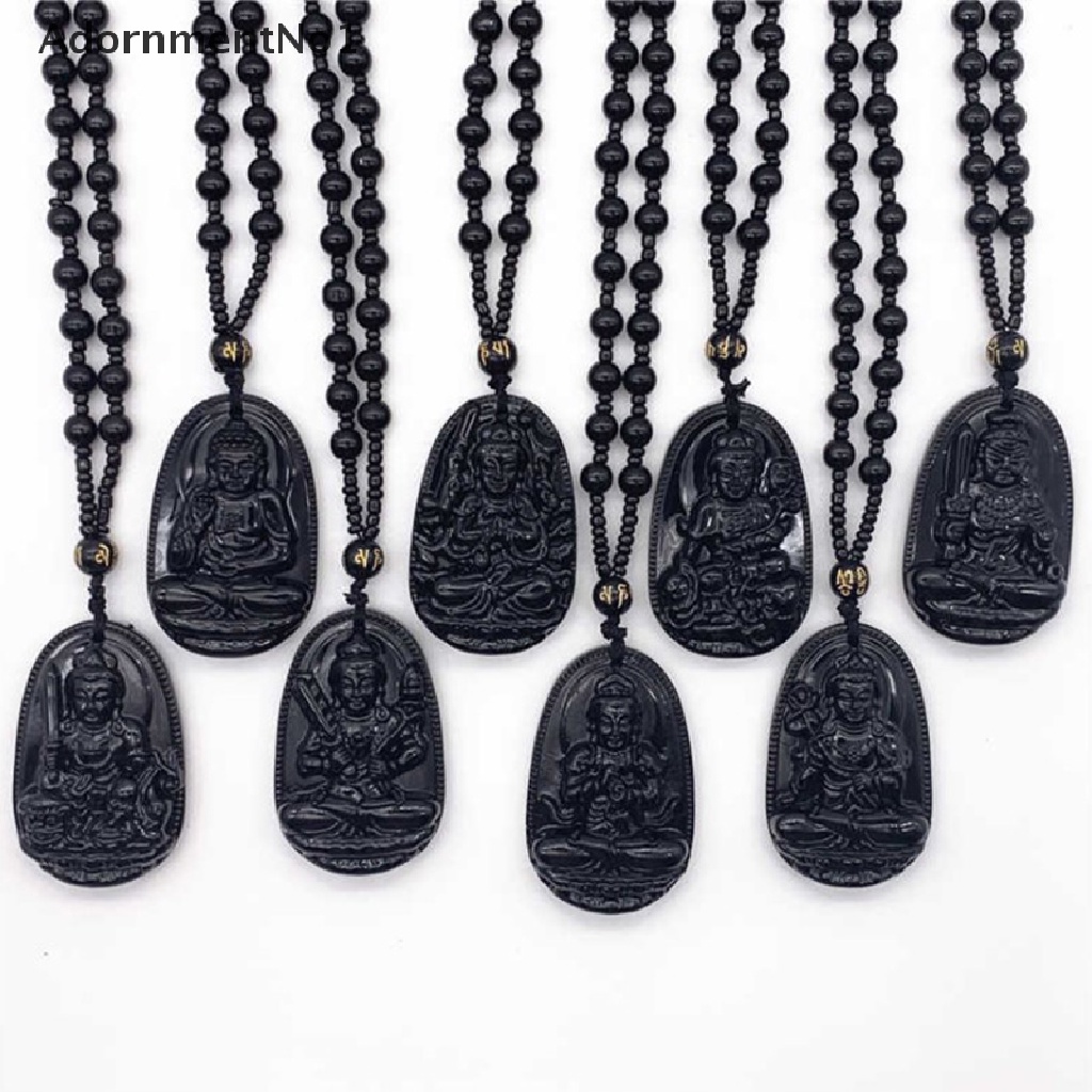 (AdornmentNo1) 1pc Kalung Jimat Keberuntungan Liontin Batu Obsidian Hitam Alami Untuk Pria / Wanita