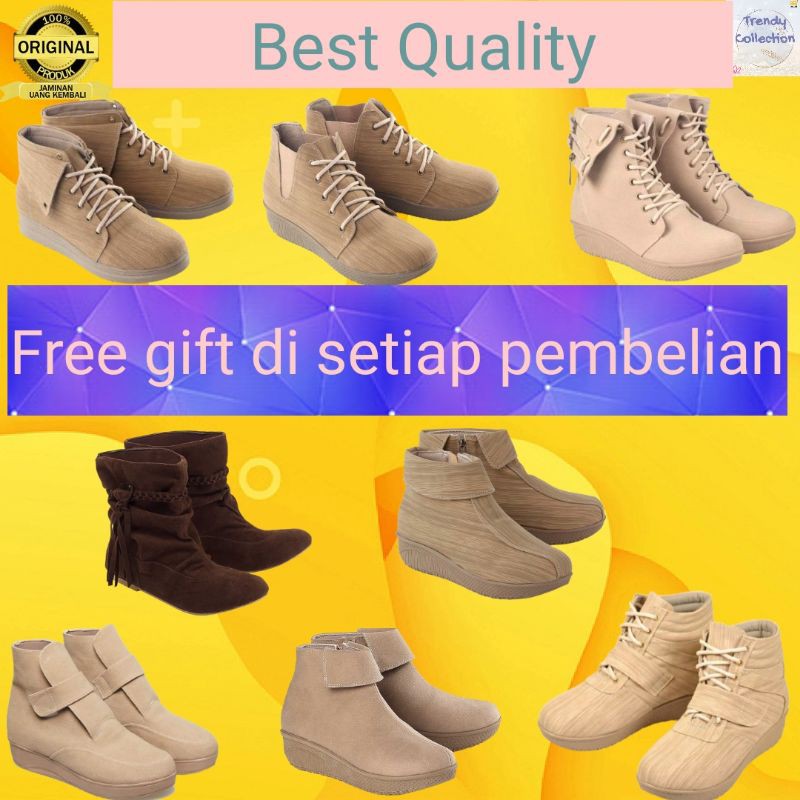 Sepatu Boots wanita korea boots flat / hak boots gaya super premium
