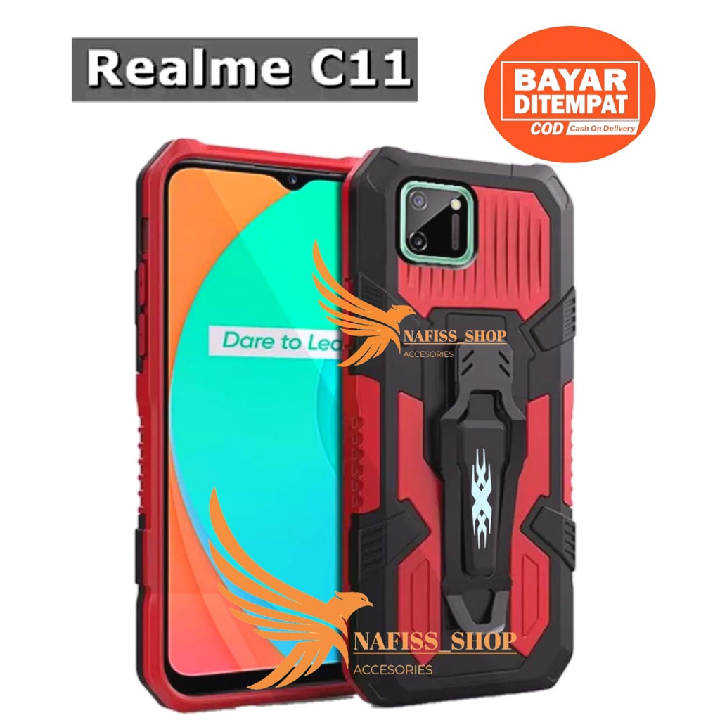 Realme C11 ( RMX2185 ) Armor Case Robot Realme C11 Hard Case Belt Clip Robot Transformer Soft Hybrid