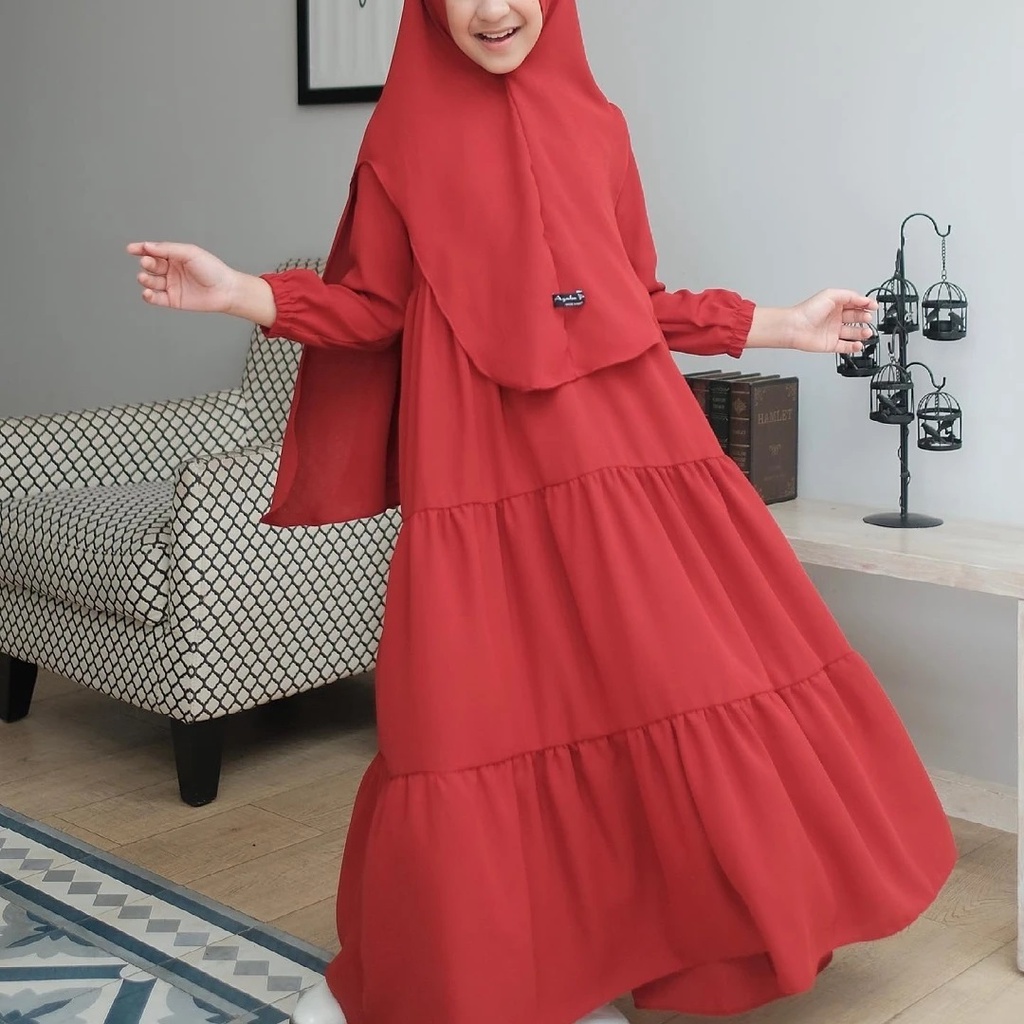 ZAHRA KIDS Gamis + HIjab / Keruidung / Jilbab Anak Perempuan Bahan Kain MANGGO CRAPE Lembut Baju Ana
