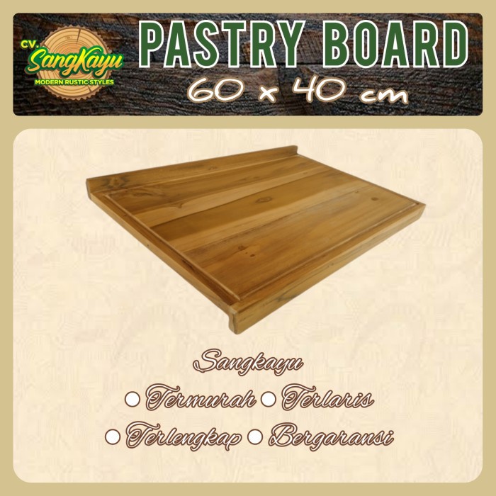 pastry board talenan adonan kue 60x40 kayu jati asli line edge talenan