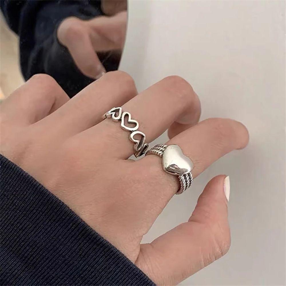 Agustinina Open Ring Set Korea Geometris Hip Hop Hati Wanita Berlian Imitasi Bersama Cincin Alloy Unisex Perhiasan Hadiah