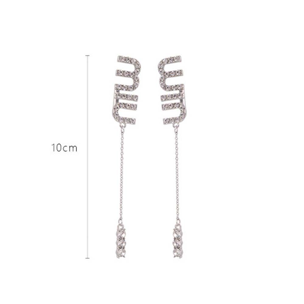 Needway Menjuntai Anting-Anting Aksesoris Telinga Temperamen Huruf Gadis Hadiah Perempuan Berlian Imitasi Korea Earrings