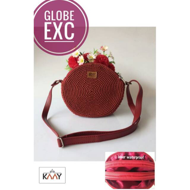 Tas rajut globe merah bata