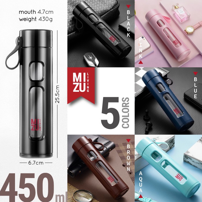 HOUJI-CHA Glass Water Bottle Botol Air Minum Kaca Tumbler 450ml Saringan Teh Infused Water BPA-Free-4
