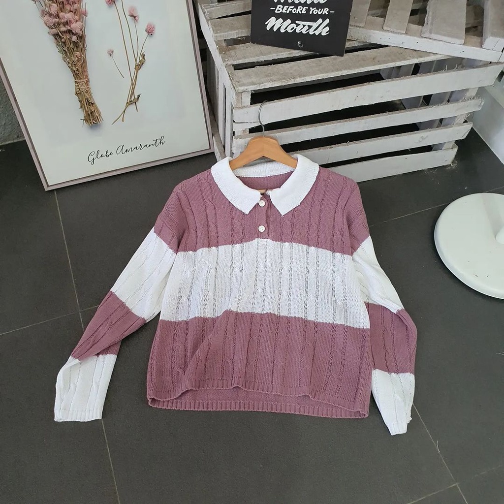 Sweater Collar Wanita Colla Cable Bahan Rajut Terbaru Ala Korean Style