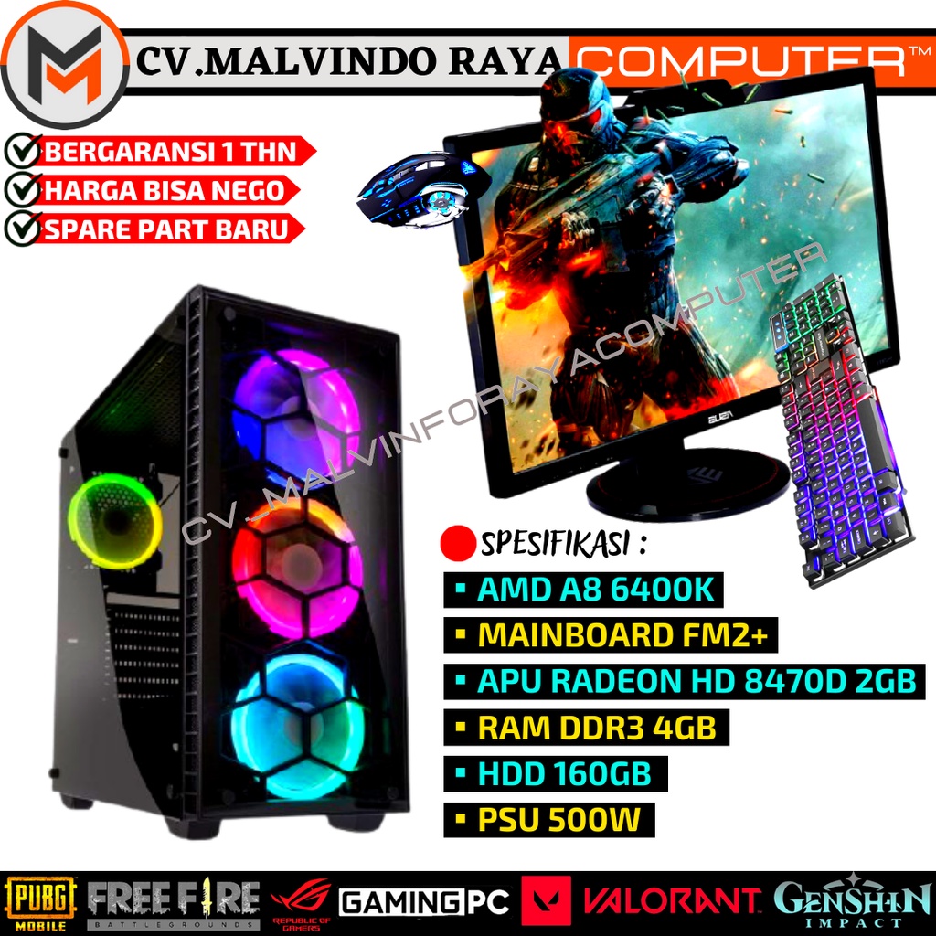 PC GAMING FULLSET AMD A6 6400K RAM 4GB HDD SIAP PAKAI