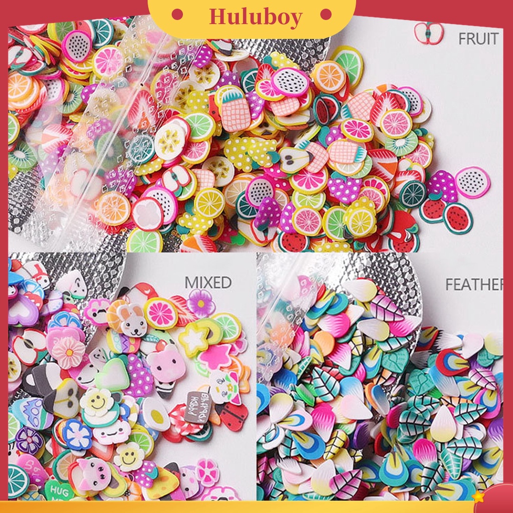 Huluboy Huluboy♡ 1000pcs / Set Potongan Kuku Bentuk Buah Dan Bulu Bahan Polymer Clay Untuk Nail Art Charms