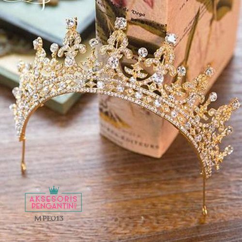 [SIAP KIRIM] AKSESORIS WANITA MAHKOTA WEDDING TIARA HEADPIECE EMAS MPE013