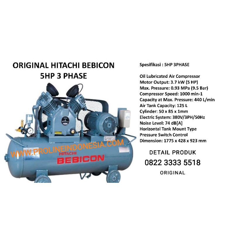 kompresor hitachi 5hp 3phase original