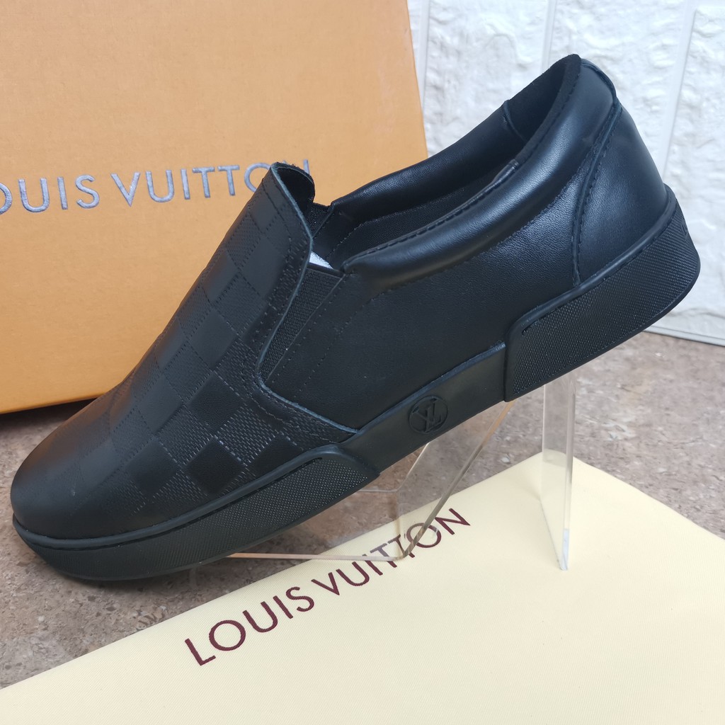 sepatu pria sneakers slip on shoes black men lv mirror sepatu kulit cowok tanpa tali sepatu keren