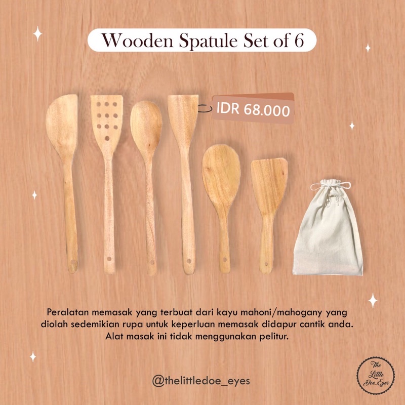 Wooden Spatule Set of 6 (Sutil kayu untuk masak)