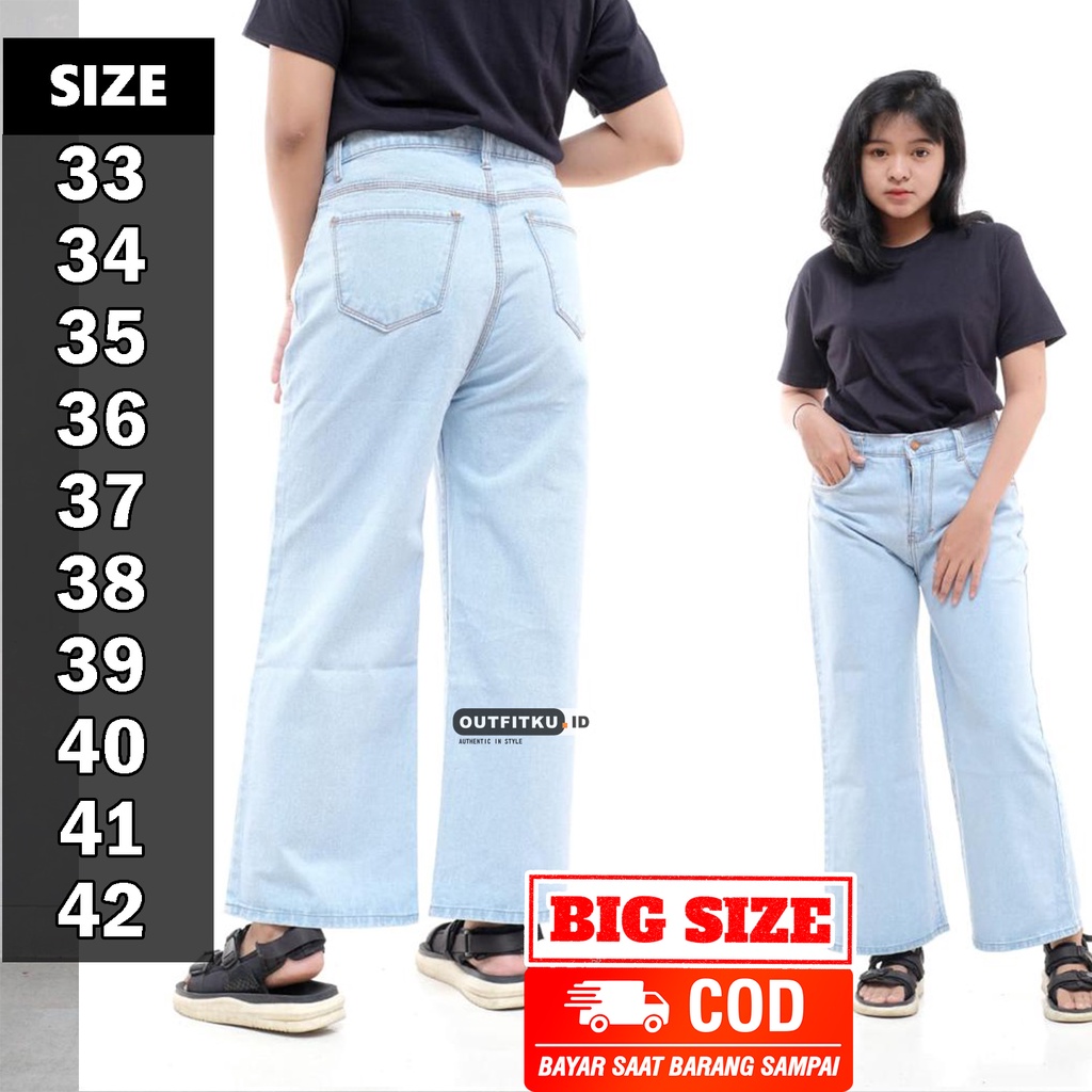 Kulot Jeans Wanita Jumbo Hightwaits Kulot Jeans / Jeans Oversize BB 50-100 KG Celana Kulot Jeans Wanita