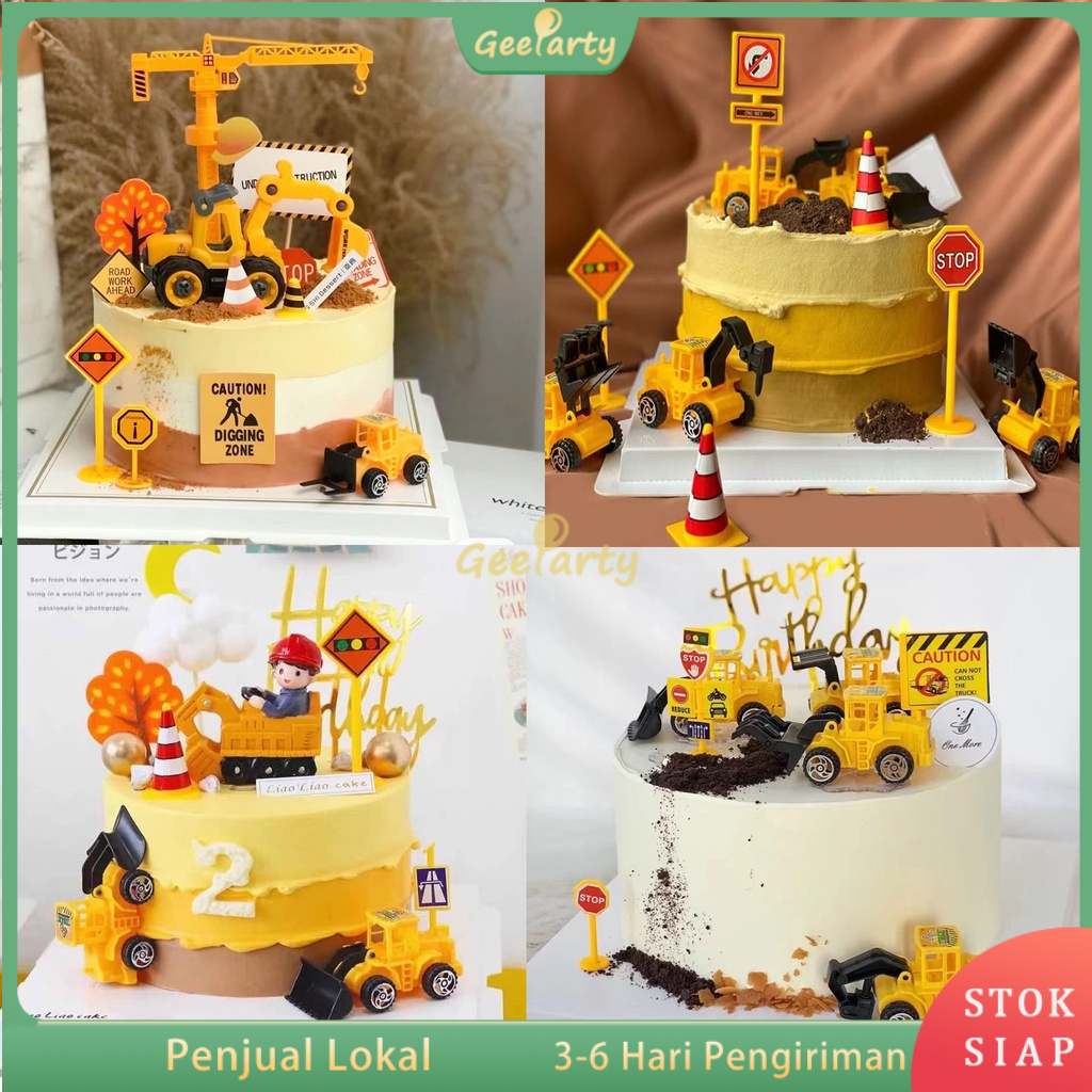 Jual Excavator buldoser bentuk konstruksi tema dekorasi kue topper