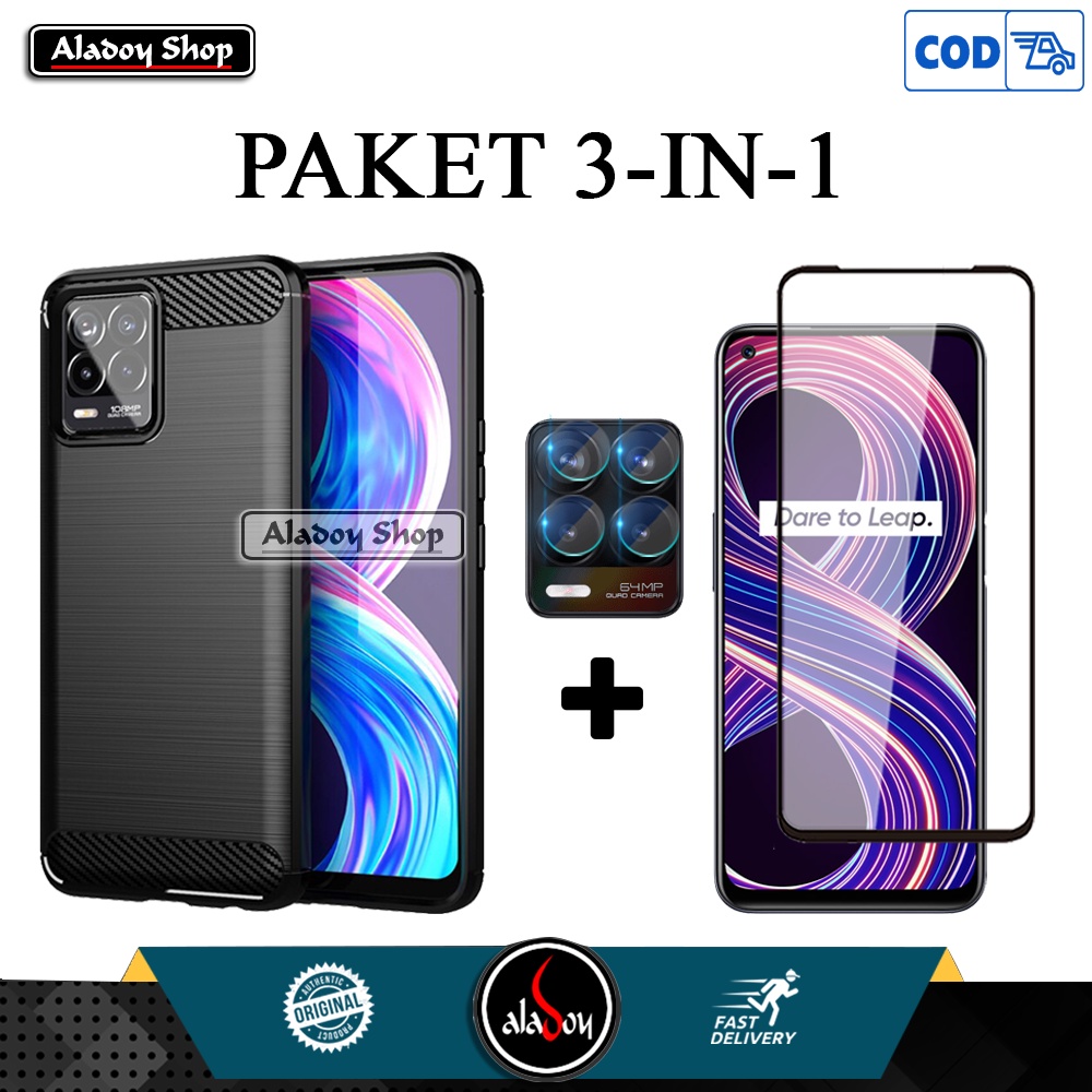 3 IN 1 Case Realme 8 4G / 8 PRO Casing + Tempered Glass Layar + Camera Lens