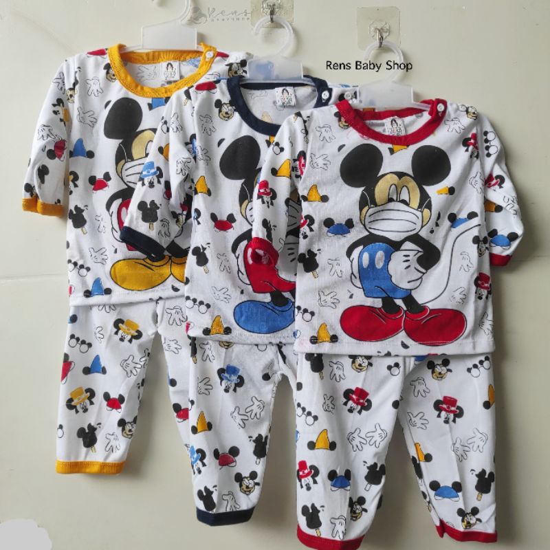 YEIKO MICKEY setelan baju tidur celana panjang kancing bahu anak bayi 1 2 tahun