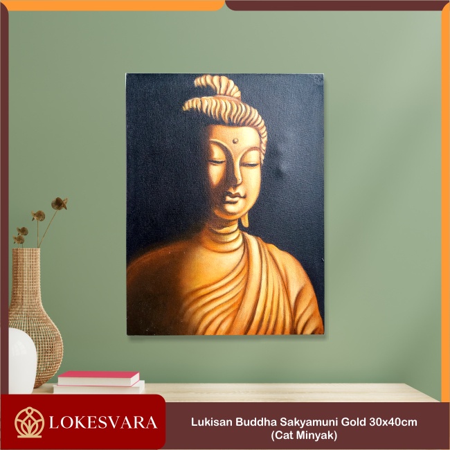 Lukisan Painting Hiasan Dinding Wajah Buddha Sakyamuni Amitabha Guru Padmasambhava 30x40cm