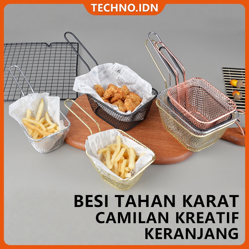 Keranjang Penggorengan Stainless Steel Multifungsi Keranjang Chip Mini Wadah Chip Makanan Ringan