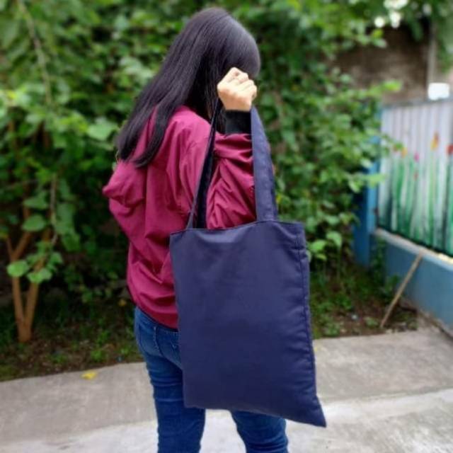 Tote Bag Totebag Polos Kanvas Dengan Resleting Best Seller - BIRU DONGKER