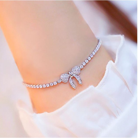 Gelang Tangan Serut Wanita Pita Kristal Permata Korea Bahan Copper Dalika