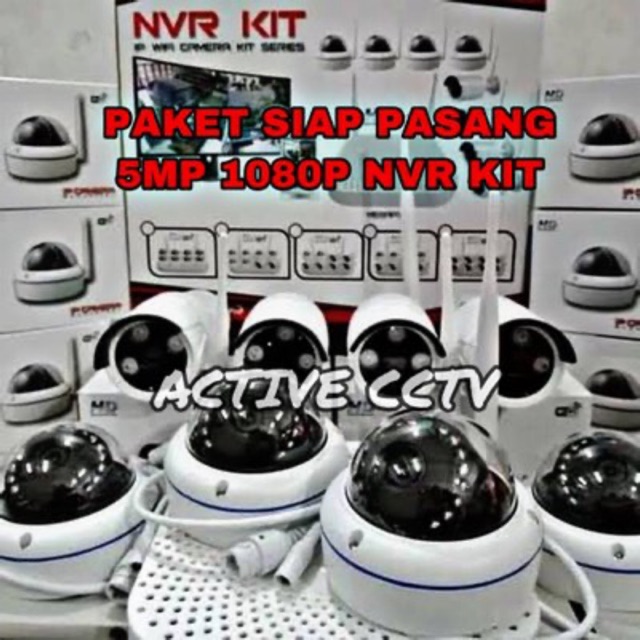 PAKET KAMERA CCTV 8 CAMERA 5MP 1080P NVR KIT IP CAM 8 ch channel wireless tanpa kabel siap pasang