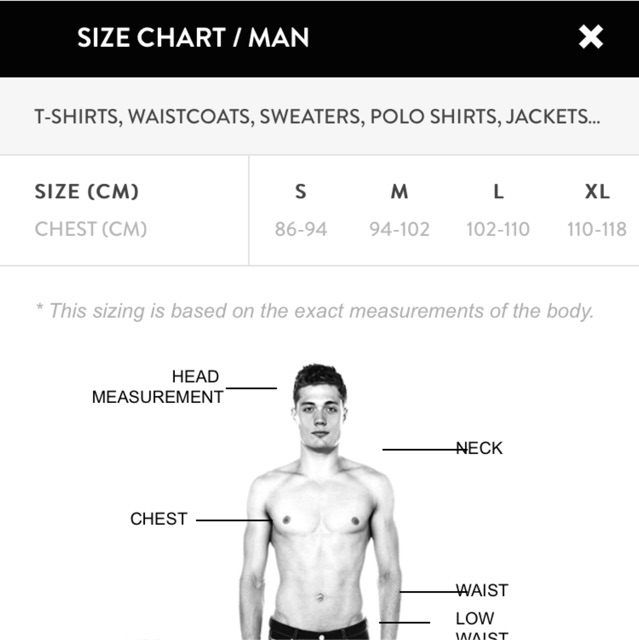 size chart jaket pull and bear