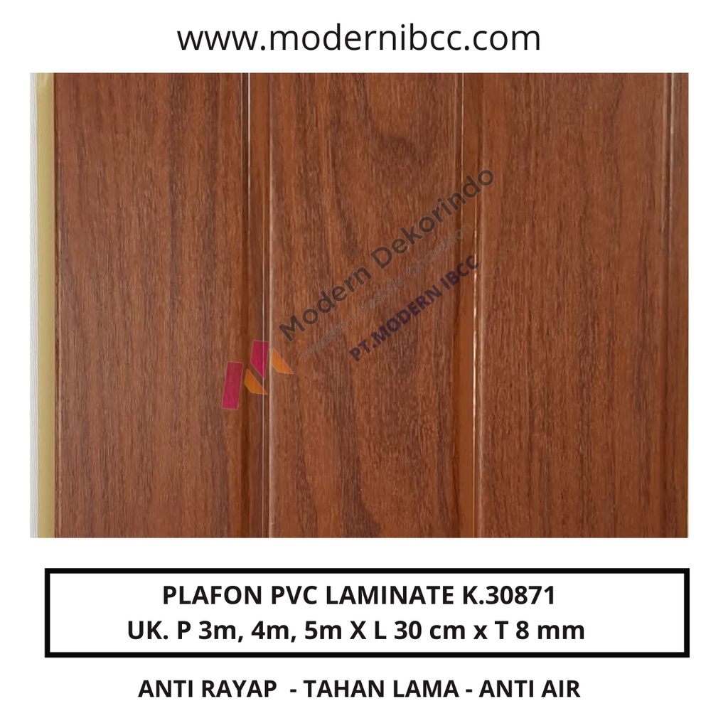 Plafon PVC Laminate 30 cm K.30871 Motif Kayu Dekorasi Atap Rumah Modern Minimalis Murah