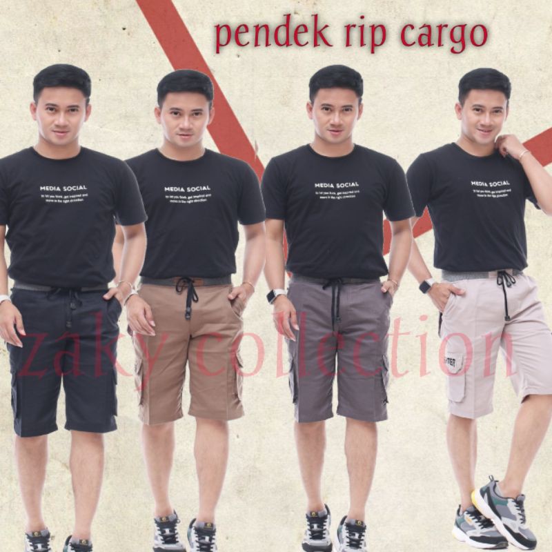 CELANA CARGO PANTS PENDEK RIP (PINGGANG KARET) PRIA DISTRO KASUAL HITAM ABU MOCA CREAM MURAH BAGUS