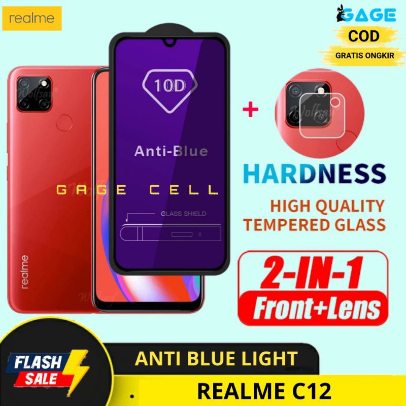 2IN1 TEMPERED GLASS ANTI BLUE LIGHT REALME C12 TG ANTI GORES RADIASI FULL LAYAR REALMI C12 PREMIUM