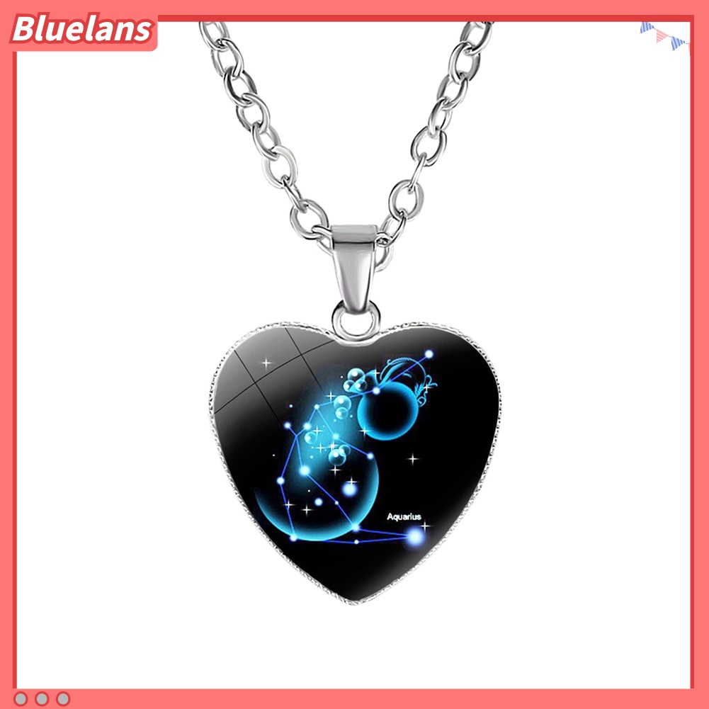 Bluelans Love Heart Necklace Fashion Charming Glass 12 Zodiac Constellations Sign Pendant for Women