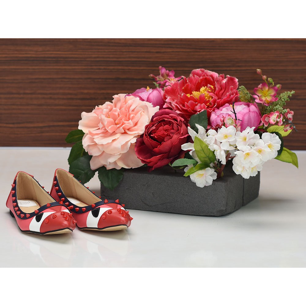 Sepatu Fendi Monster Stud Flat Pointed MERAH-PINK Seprem 007